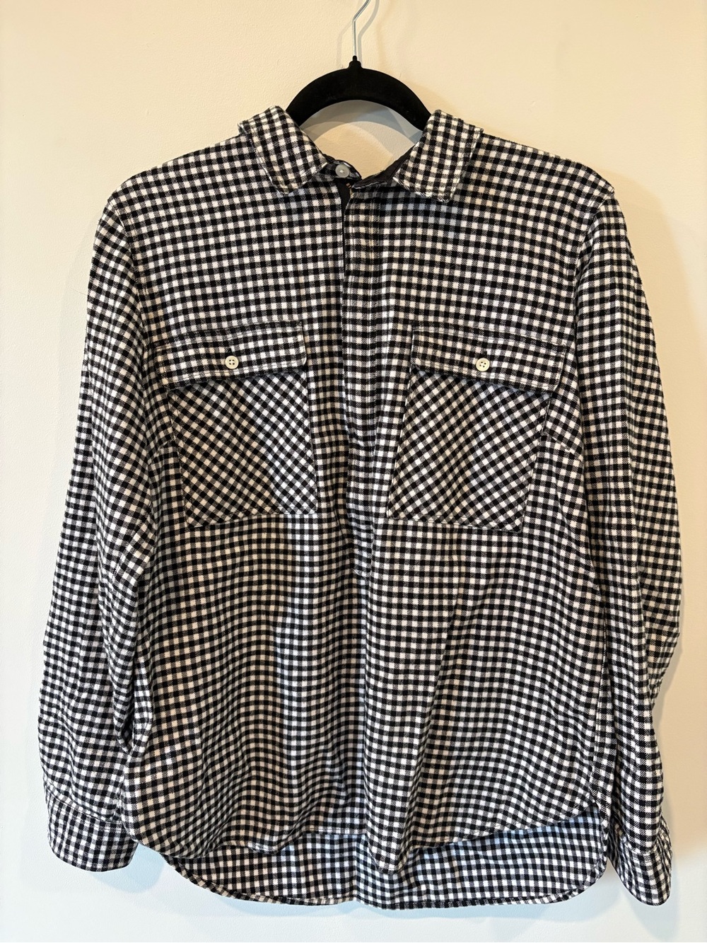 J. Crew Women’s Black and White Gingham Flannel Quarter Zip Shirt